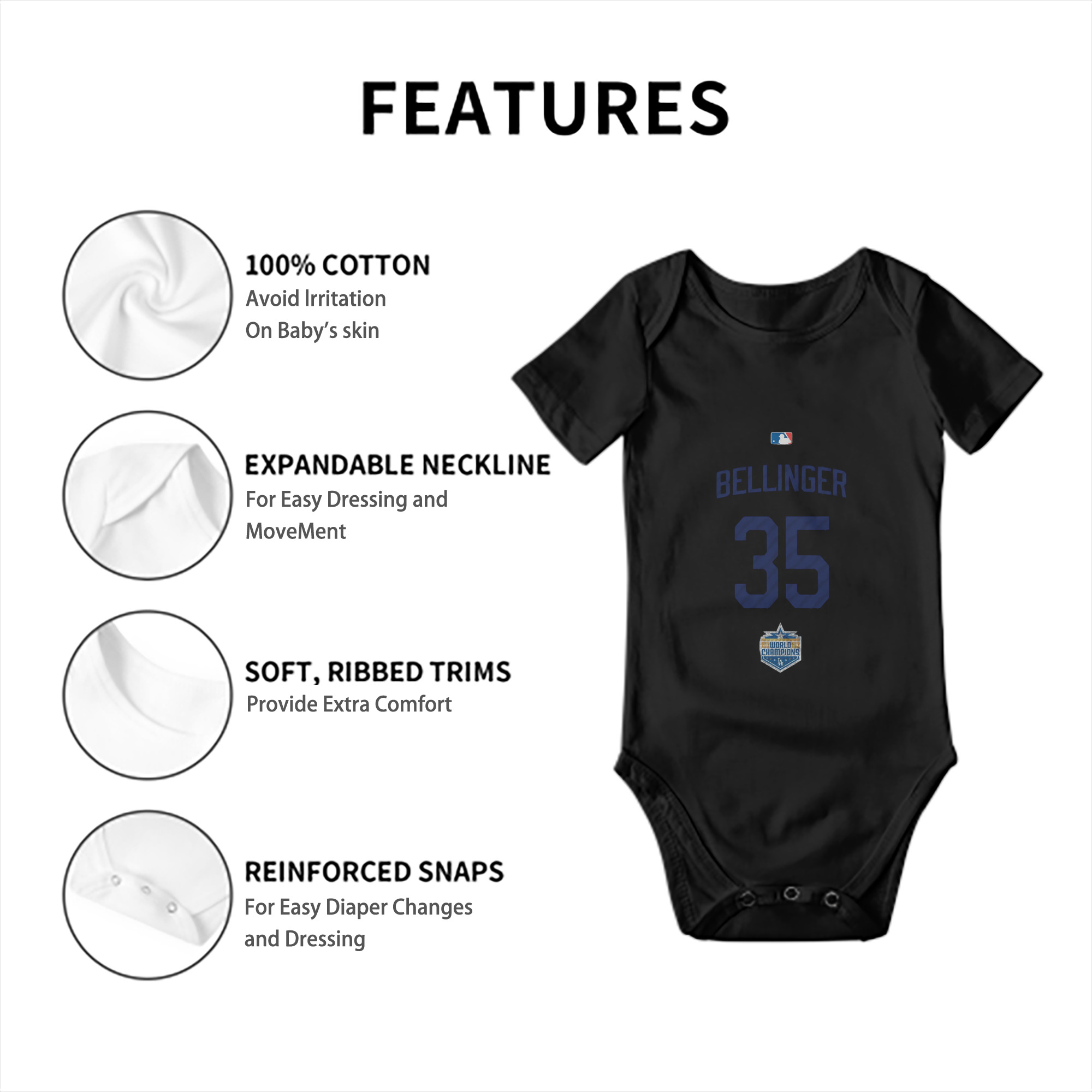 Cody Bellinger 2 Baby Short Sleeve Romper – 100% Cotton Soft & Breathable Digital Print Onesie With Easy Snap Closure And Envelope Shoulder – Comfortable For Daily Wear & Travel