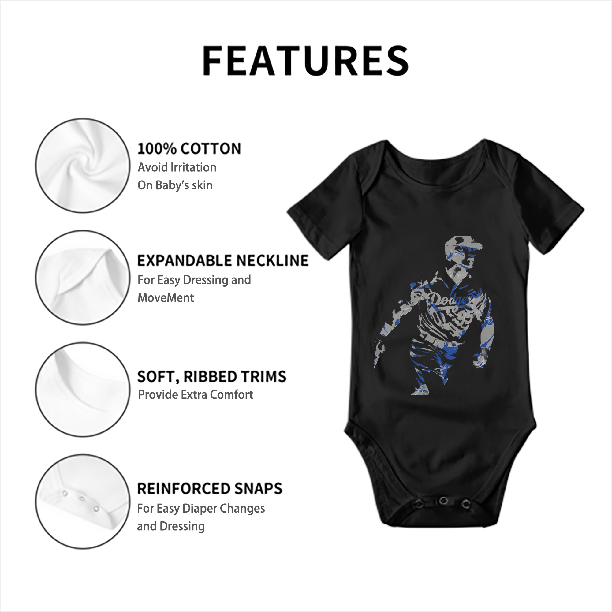 Cody Bellinger 5 Baby Short Sleeve Romper – 100% Cotton Soft & Breathable Digital Print Onesie With Easy Snap Closure And Envelope Shoulder – Comfortable For Daily Wear & Travel