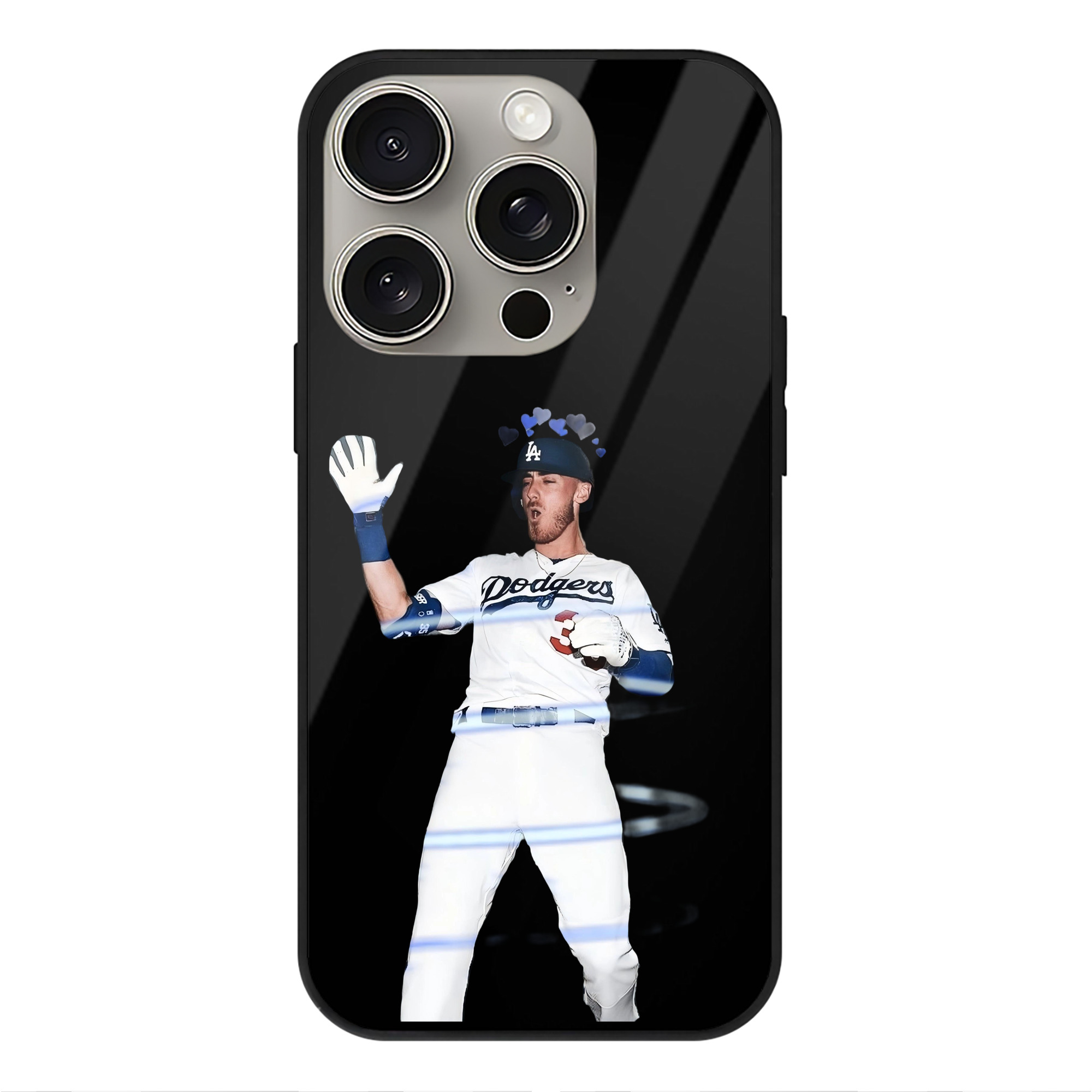 Cody Bellinger 1 IPhone 15 Pro Mirror Phone Case – UV Printed Glass + TPU – Scratch-Resistant, Wireless Charging Compatible, Precise Fit & Stylish Design