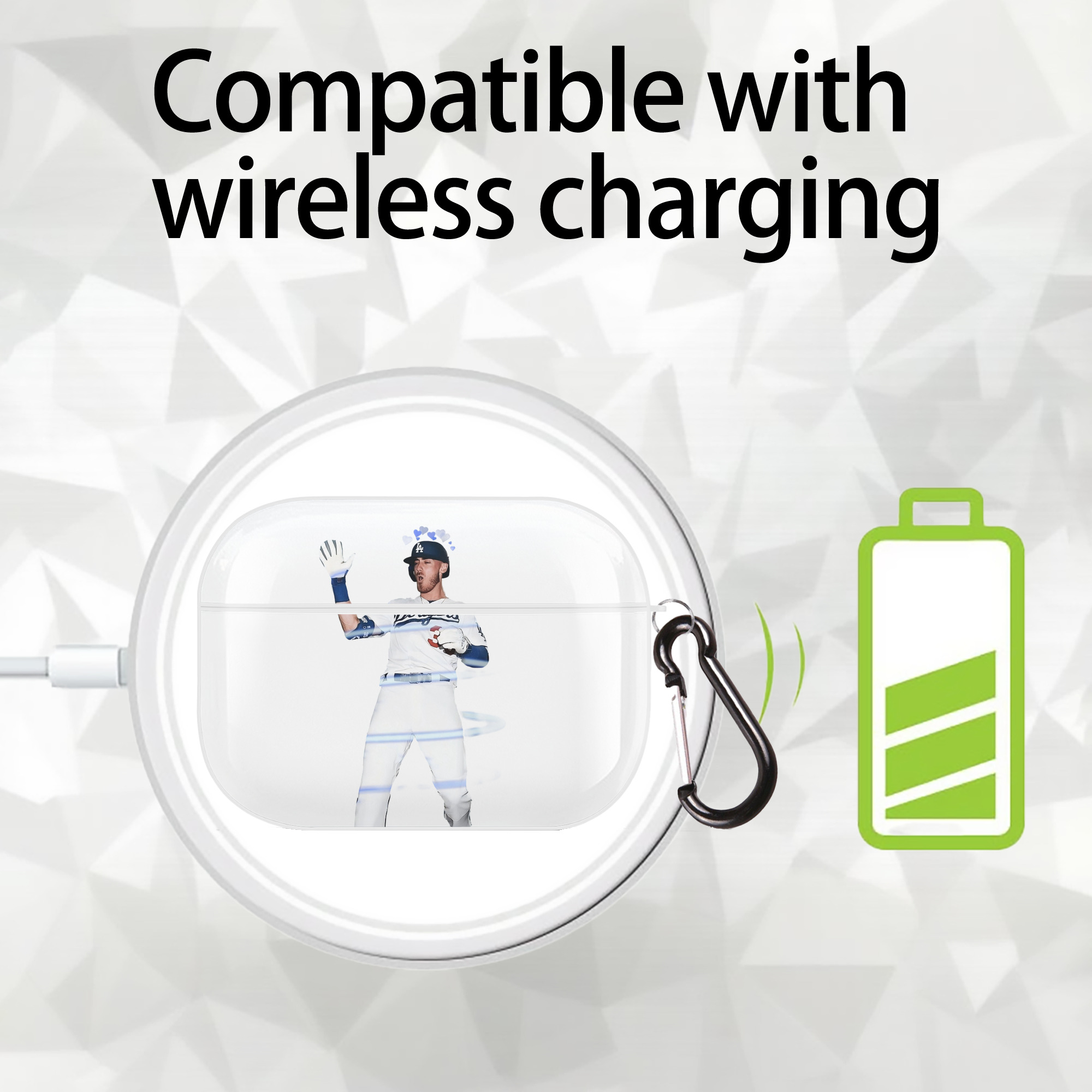 Cody Bellinger 1 AirPods Pro Hard Case White With Keychain, Durable Flexible PC, Precise Cutouts, Anti-Fingerprint, Yellowing & Scratch Resistant, Full Protection, Washable