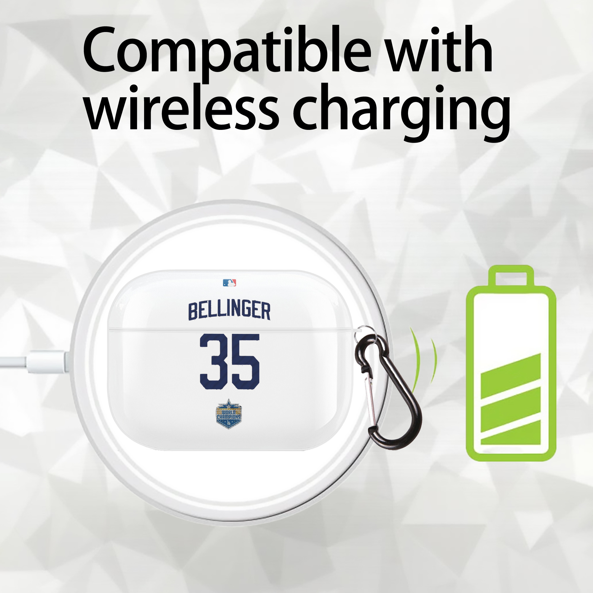 Cody Bellinger 2 AirPods Pro Hard Case White With Keychain, Durable Flexible PC, Precise Cutouts, Anti-Fingerprint, Yellowing & Scratch Resistant, Full Protection, Washable