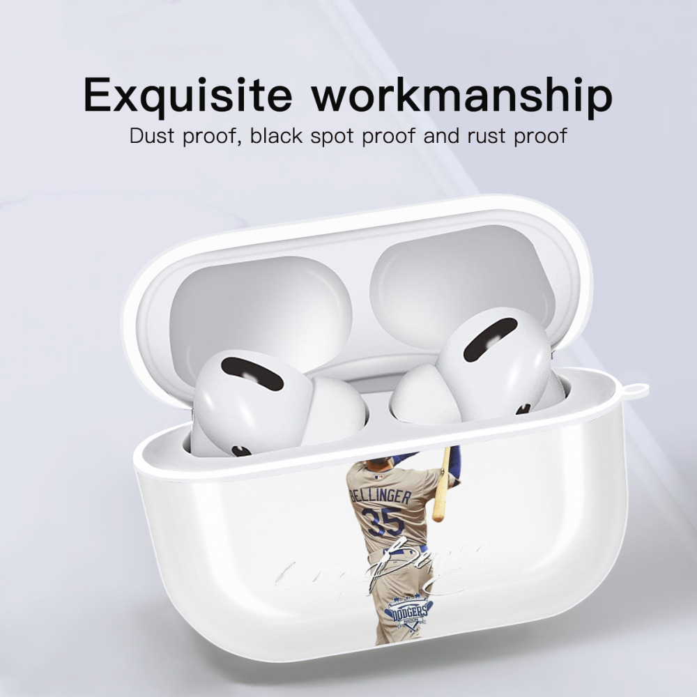 Cody Bellinger 3 AirPods Pro Hard Case White With Keychain, Durable Flexible PC, Precise Cutouts, Anti-Fingerprint, Yellowing & Scratch Resistant, Full Protection, Washable