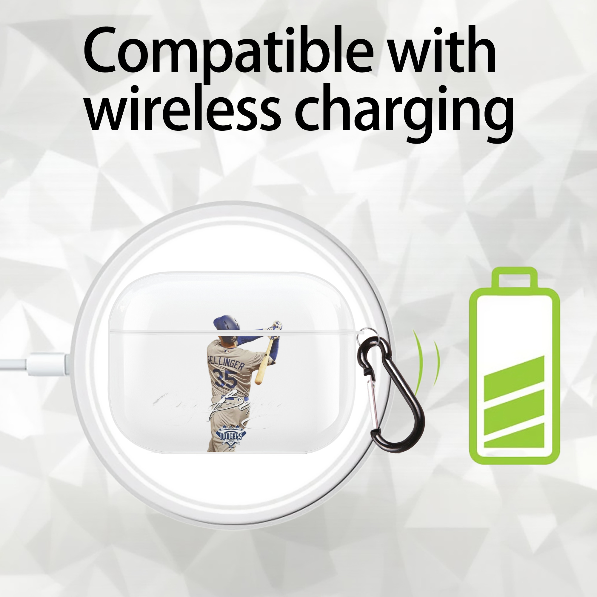 Cody Bellinger 3 AirPods Pro Hard Case White With Keychain, Durable Flexible PC, Precise Cutouts, Anti-Fingerprint, Yellowing & Scratch Resistant, Full Protection, Washable