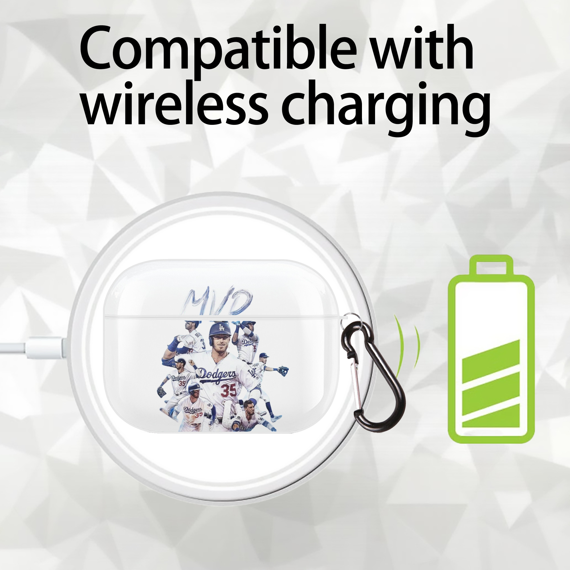 Cody Bellinger 4 AirPods Pro Hard Case White With Keychain, Durable Flexible PC, Precise Cutouts, Anti-Fingerprint, Yellowing & Scratch Resistant, Full Protection, Washable