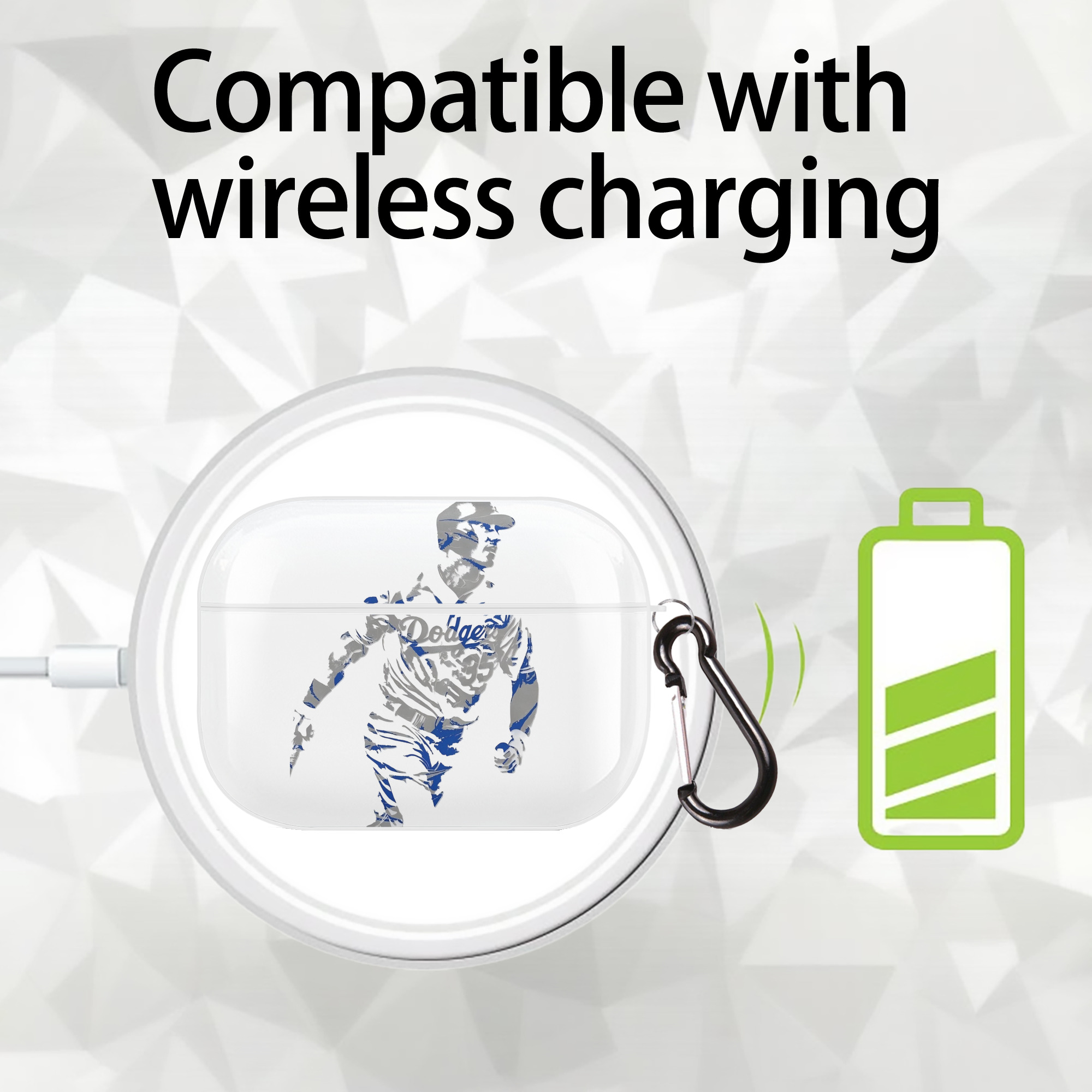 Cody Bellinger 5 AirPods Pro Hard Case White With Keychain, Durable Flexible PC, Precise Cutouts, Anti-Fingerprint, Yellowing & Scratch Resistant, Full Protection, Washable