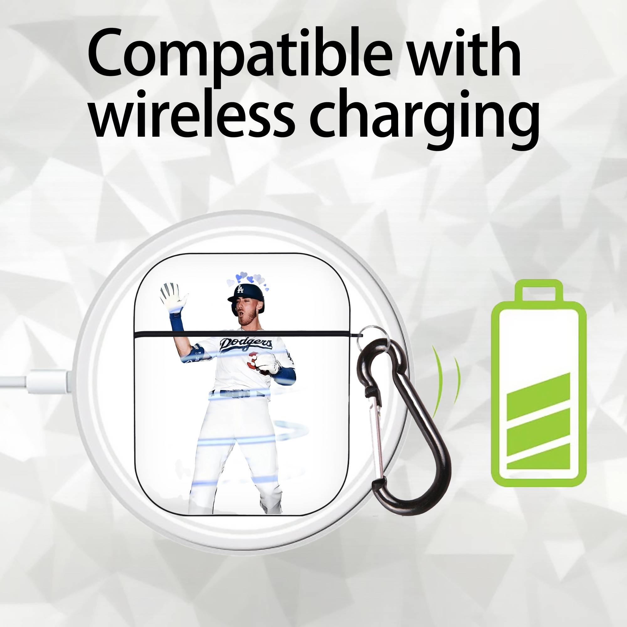 Cody Bellinger 1 AirPods 2 Case Hard Shell Black, Flexible PC Material, Precise Cutouts, Full Protection, Anti-Fingerprint, Washable, Includes Keychain – Durable & Slim Design