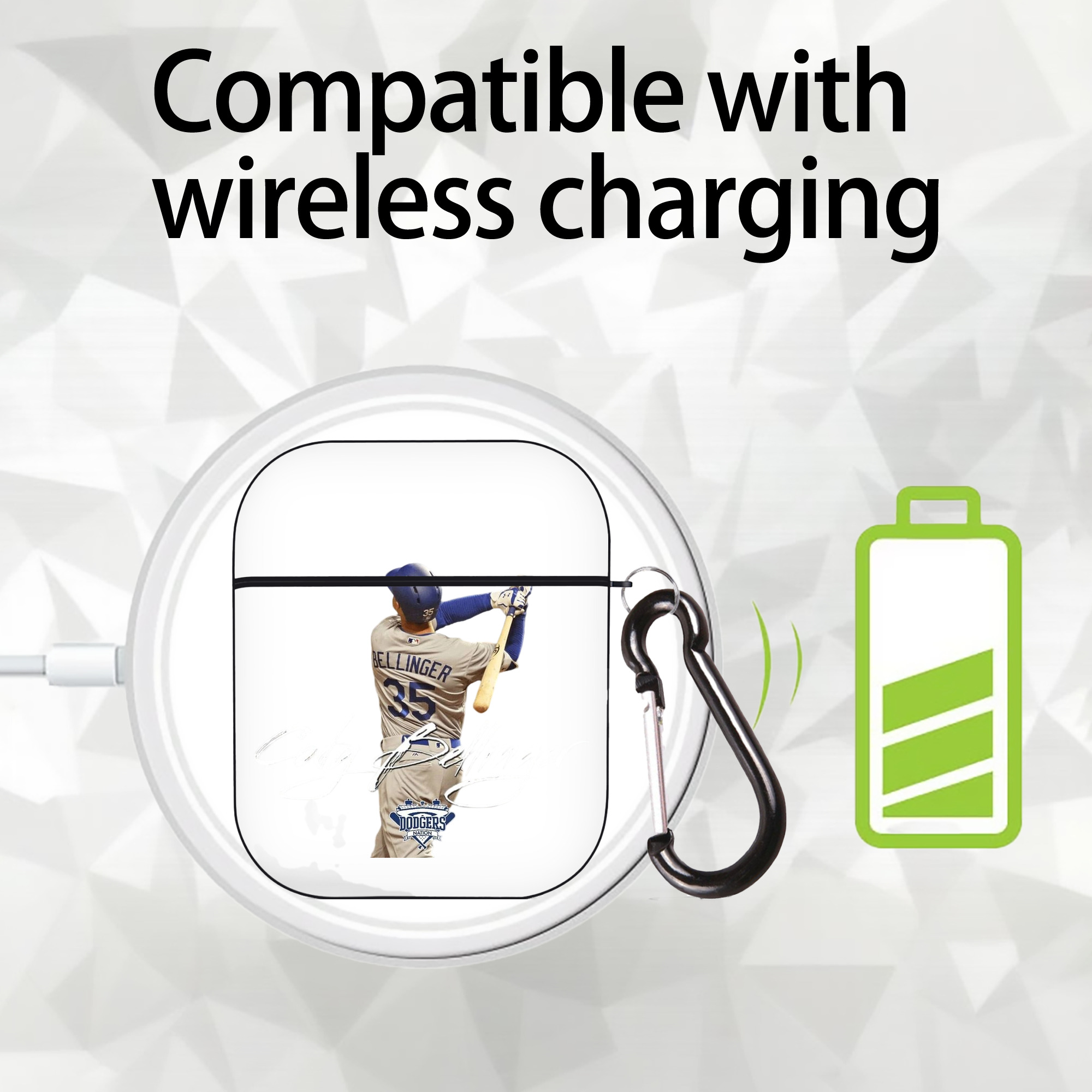 Cody Bellinger 3 AirPods 2 Case Hard Shell Black, Flexible PC Material, Precise Cutouts, Full Protection, Anti-Fingerprint, Washable, Includes Keychain – Durable & Slim Design