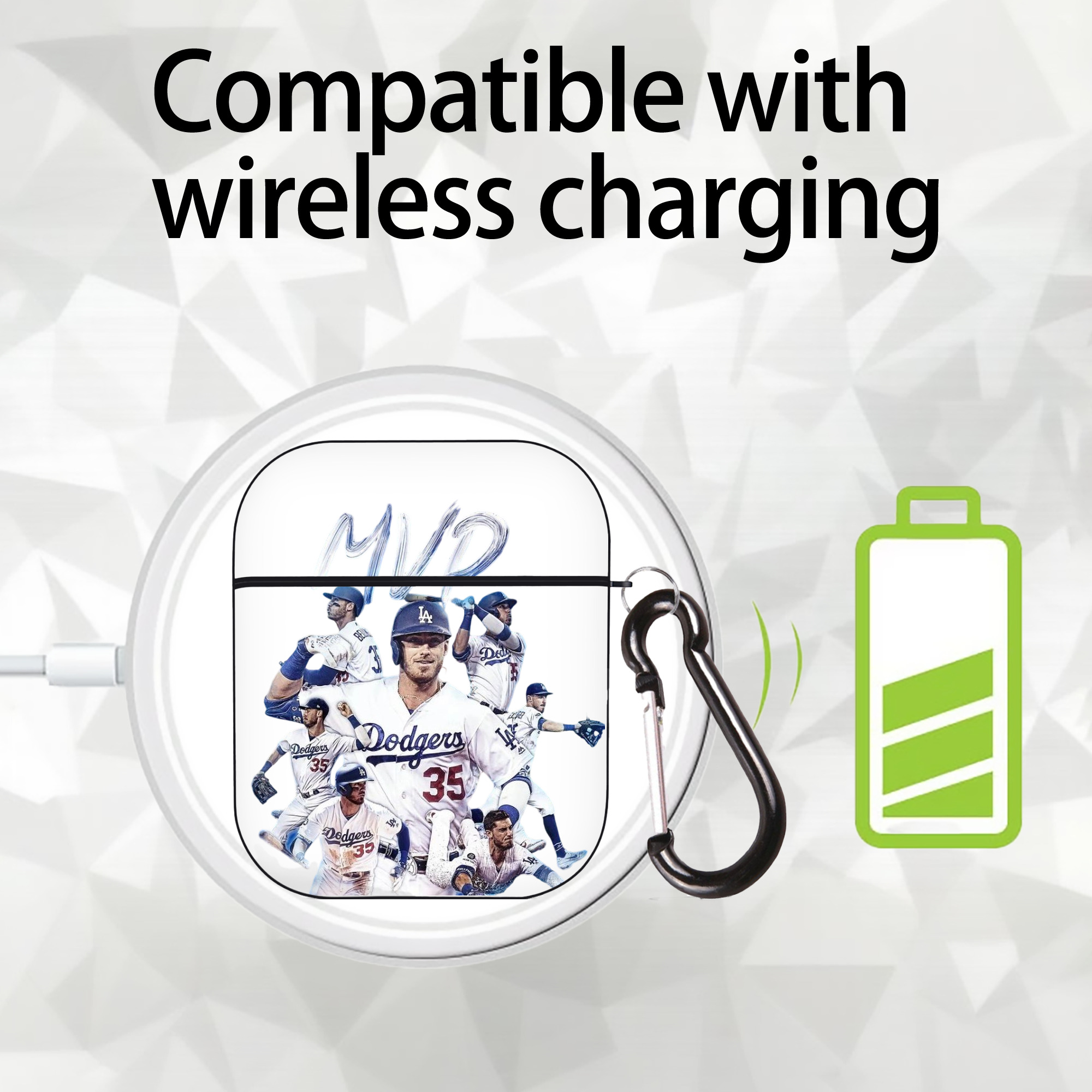 Cody Bellinger 4 AirPods 2 Case Hard Shell Black, Flexible PC Material, Precise Cutouts, Full Protection, Anti-Fingerprint, Washable, Includes Keychain – Durable & Slim Design