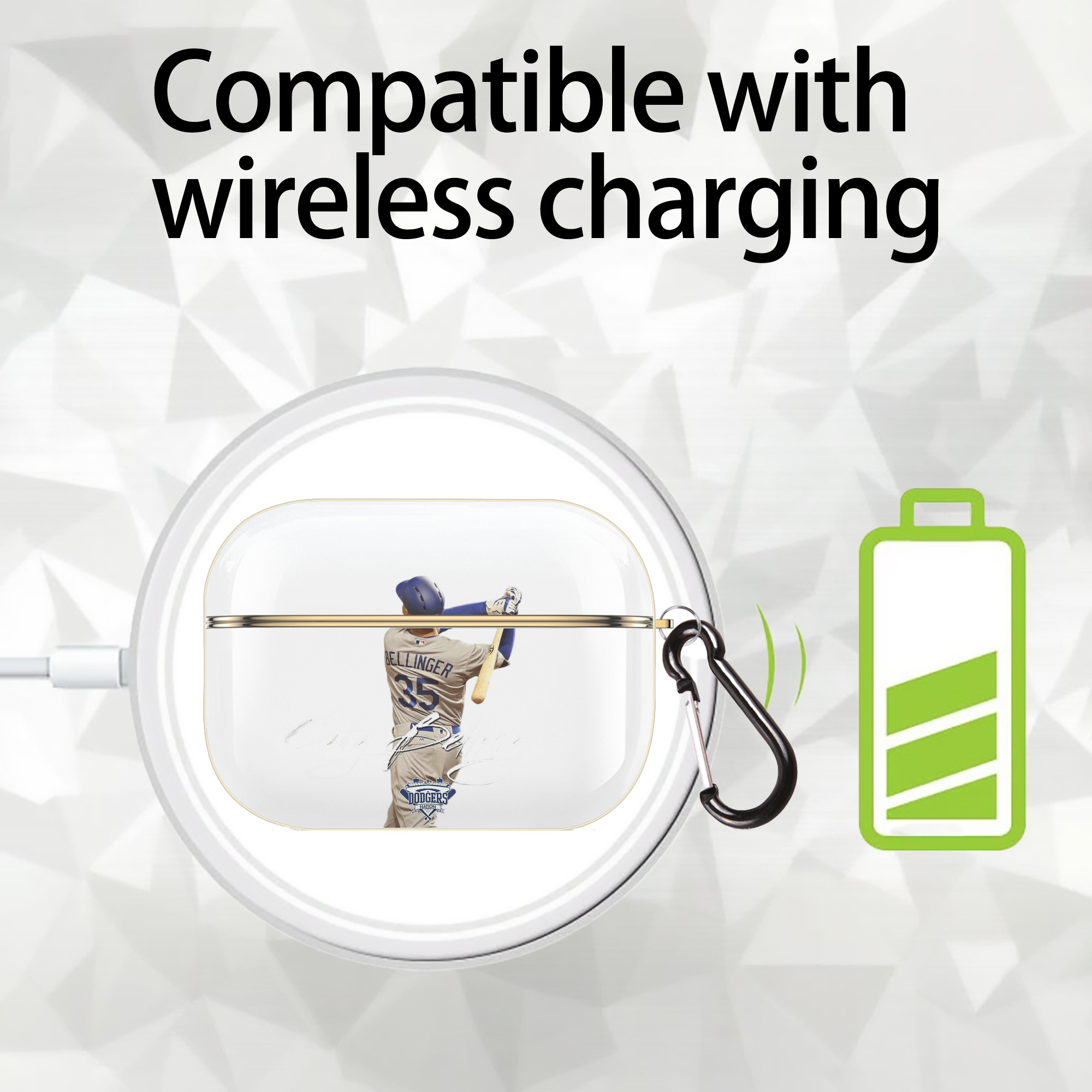 Cody Bellinger 3 Luxury Gold AirPods Pro Case With Keychain, Flexible PC Material, Full Protection, Precise Cutouts, Anti-Fingerprint, Washable, Durable Design