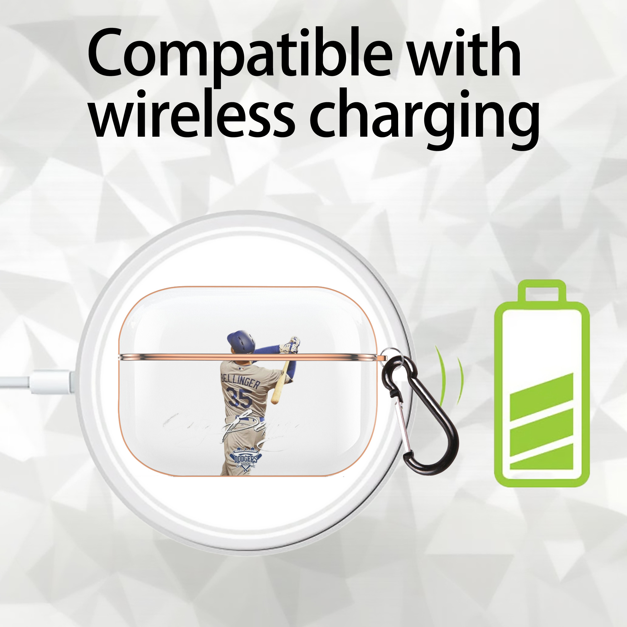 Cody Bellinger 3 AirPods Pro Protective Case Rose Gold, Flexible PC Material, Precise Fit, Anti-Slip Cover, Full Protection, Fingerprint Resistant, Washable With Keychain