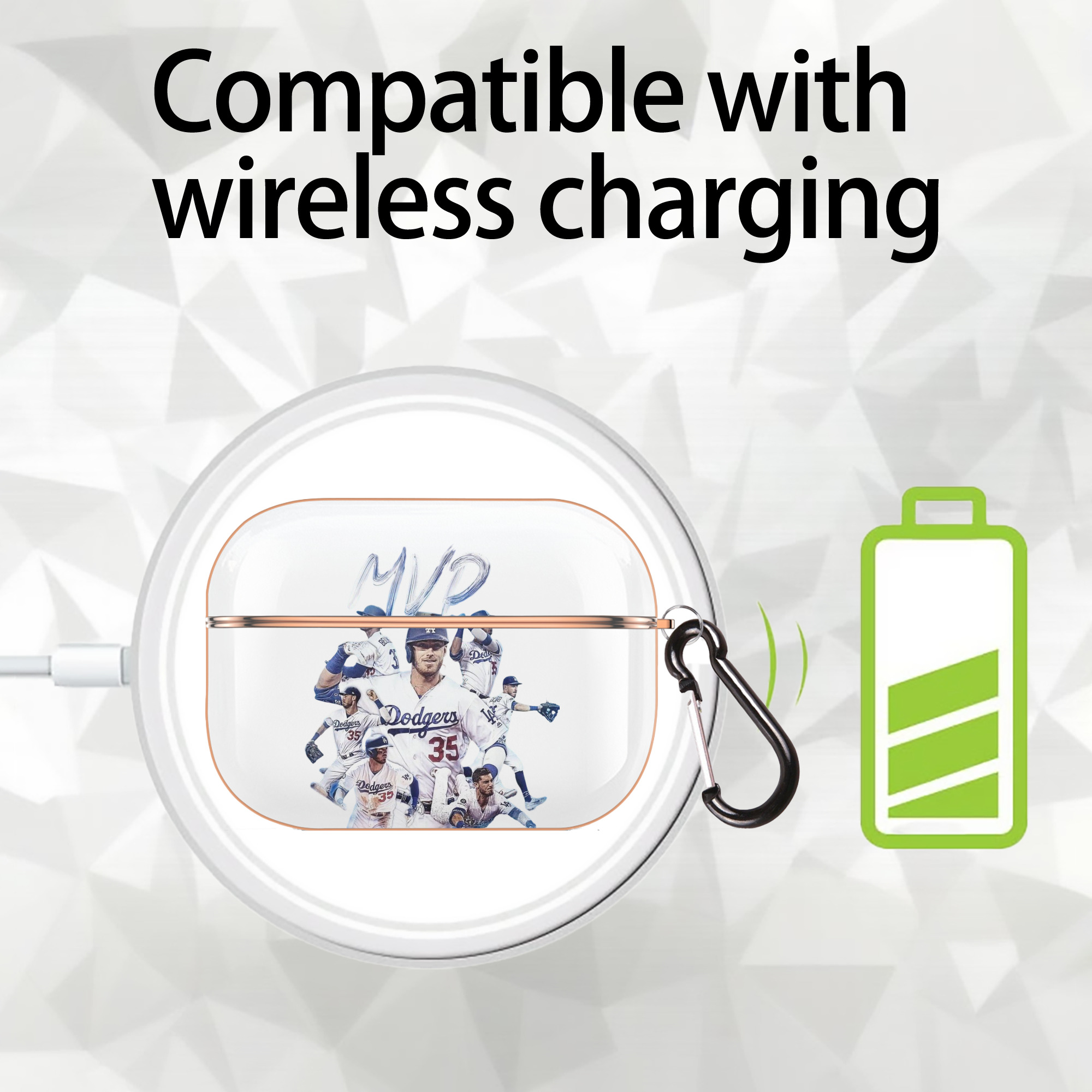 Cody Bellinger 4 AirPods Pro Protective Case Rose Gold, Flexible PC Material, Precise Fit, Anti-Slip Cover, Full Protection, Fingerprint Resistant, Washable With Keychain